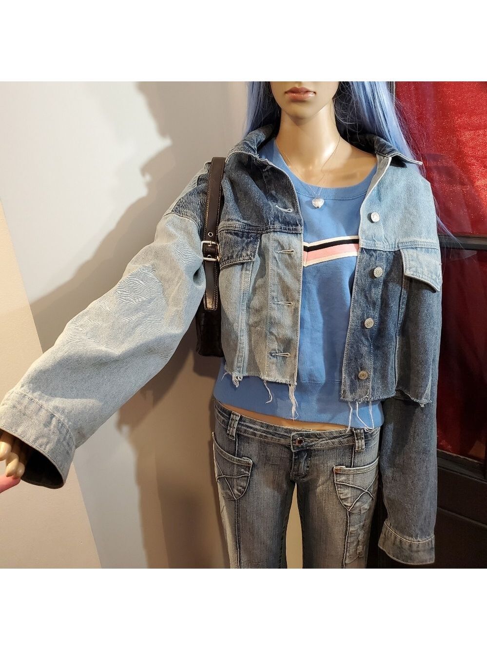refuge Denim Patch Work Cropped Jean Jacket